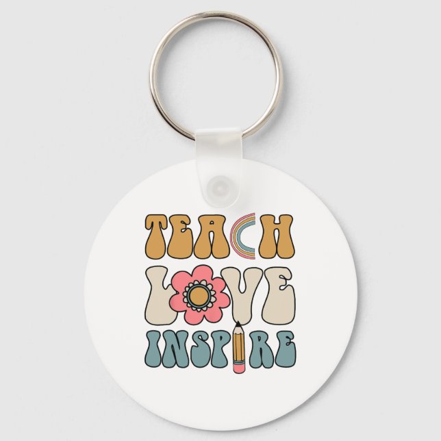 Chaveiro Retro Groovy Teacher Inspirational Happy Ck To Sch (Frente)