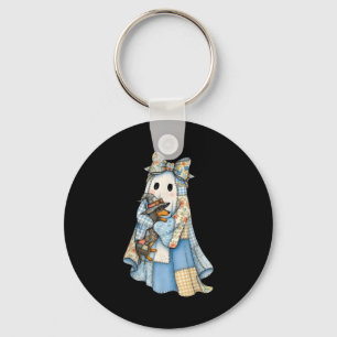 Chaveiro Retro Halloween Azul Denim Fantasma Dachshund Engr