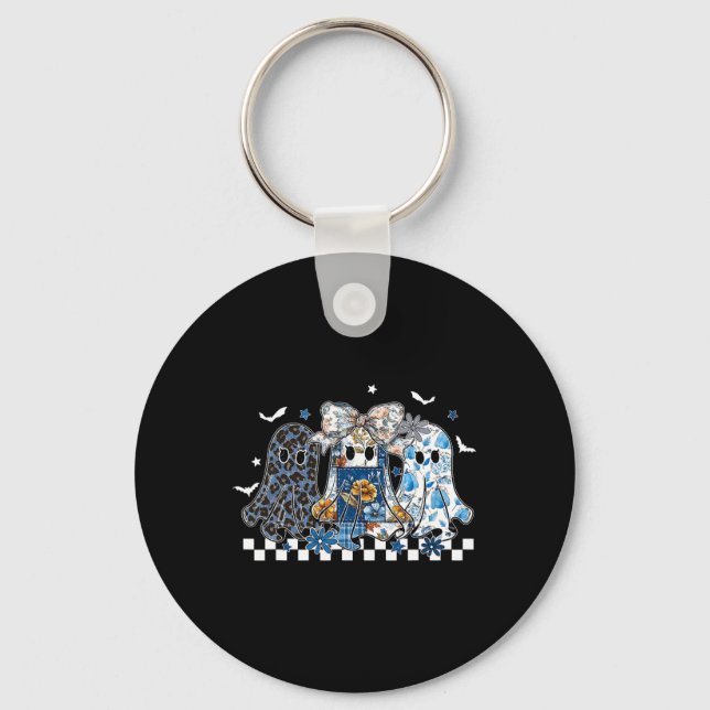 Chaveiro Retro Halloween Blue Denim Ghost Coquette Patchwor (Frente)