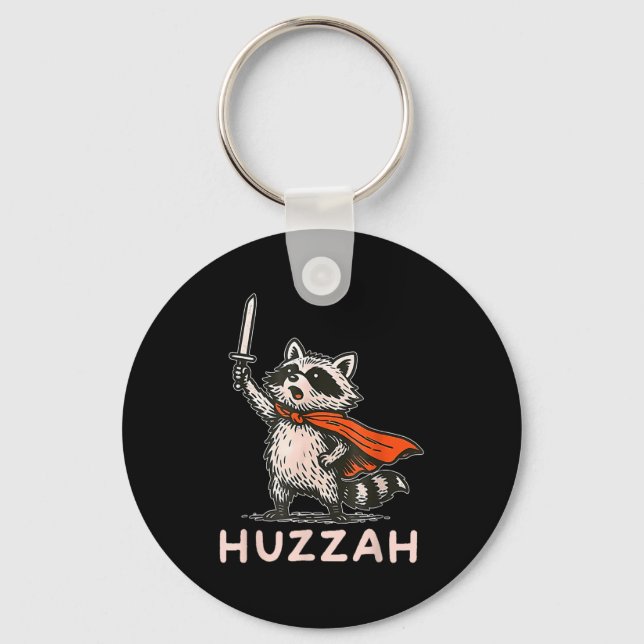 Chaveiro Retro Huzzah Raccoon Knight Funny Sword Meme Quote (Frente)