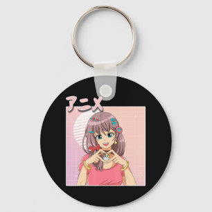 Chaveiro Retro Japonês Anime Menina Vaporwave Aestética Ros