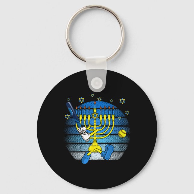 Chaveiro Retro Menorah Tocando Softll Feliz Hanukkah Pjs Bo (Frente)