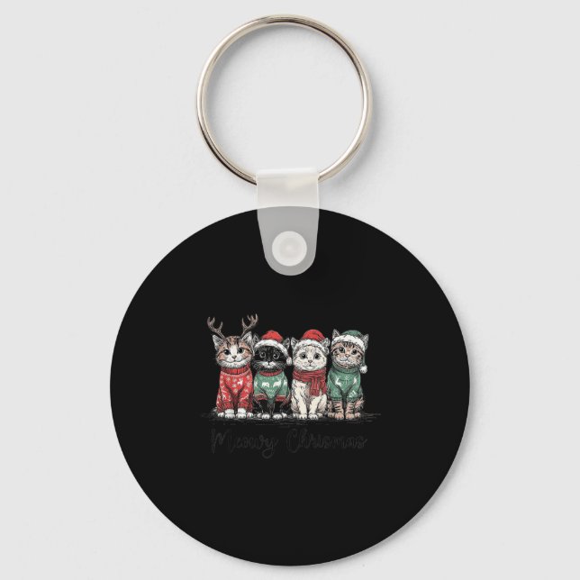 Chaveiro Retro Meowy Christmas Cute Cats With Santa Claus H (Frente)