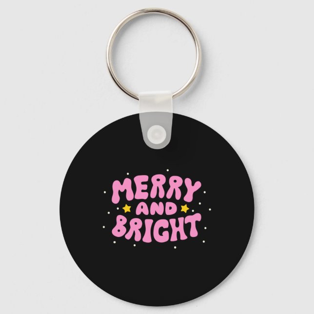 Chaveiro Retro Merry And Bright Holiday Design  (Frente)
