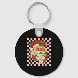 Chaveiro Retro Patchwork Santa Claus Feliz de Natal