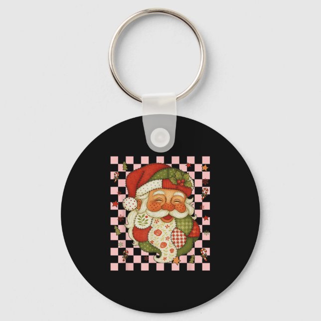 Chaveiro Retro Patchwork Santa Claus Feliz de Natal (Frente)