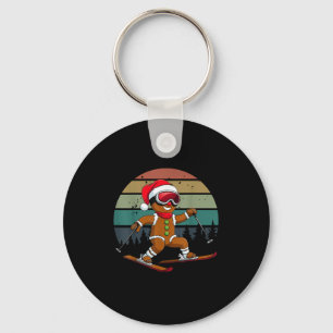 Chaveiro Retro Sun Gingerbird Man Skiing Santa Hat Xmas Sk