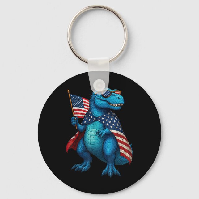 Chaveiro Retro T Rex Dinosaur 4 De Julho American Flag Usa (Frente)
