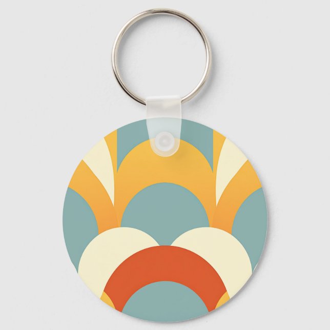 Chaveiro Retro Teal Mustard Scallop Pattern (Frente)