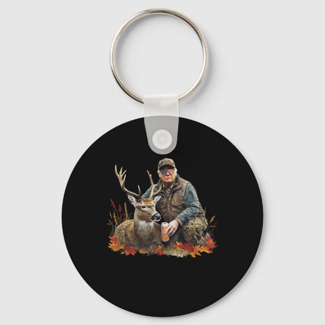 Chaveiro Retro Trump Hunting Deer Funny Reindeer Bebendo B (Frente)