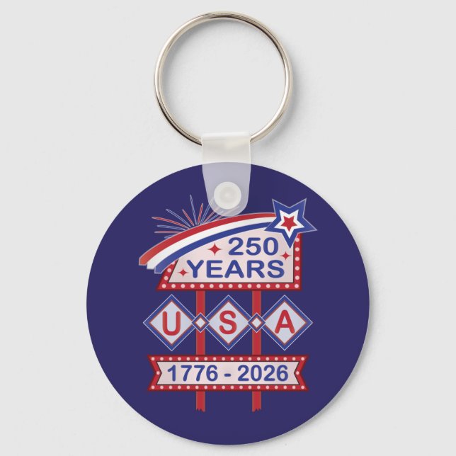 Chaveiro Retro USA 250th Anniversary Marquee Sign 1776-2026 (Frente)