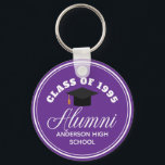 Chaveiro Reunião de Segundos graus de Alunos Roxos Personal<br><div class="desc">Uma festa de reunião de classe personalizada favorece um presente em roxo e branco para um segundo grau,  faculdade ou universidade. Personalize com seu nome de escola e sua classe de graduação sob a elegante caligrafia para um excelente de chaveiro de alunos personalizados para .</div>