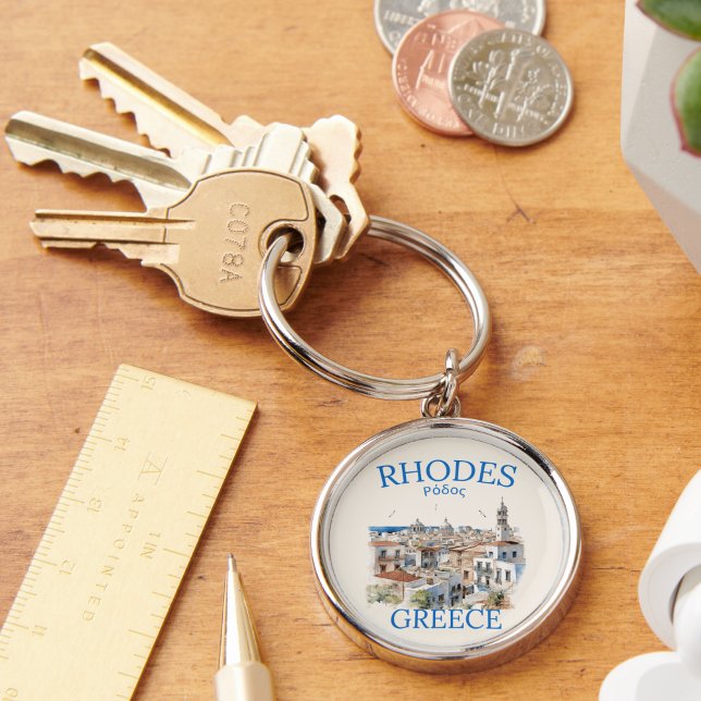 Chaveiro Rhodes Greece Watercolor – Greek Island Gift (Criador carregado)