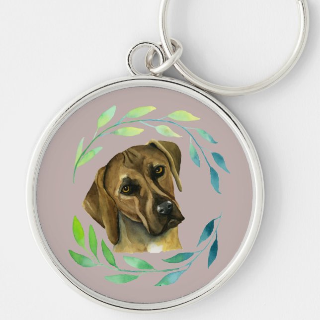 Chaveiro Rhodesian Ridgeback com uma aguarela da grinalda (Frente)