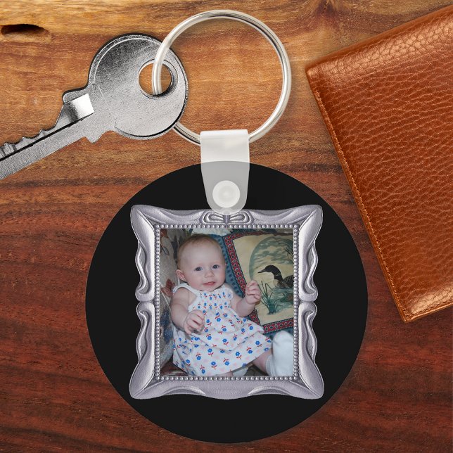 Chaveiro Rico Silver Frame Adicionar Foto Aqui (Fancy Silver Frame Add Photo Here Keychain)