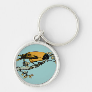 Chaveiro Rielaboração da Ilustração das Aves Vintage Amarel