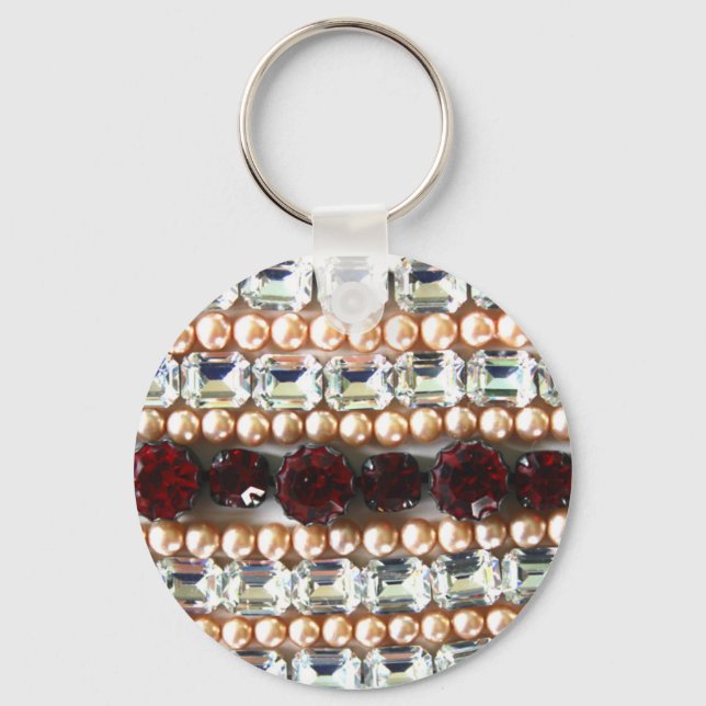 Chaveiro Rinestonas e pérolas - joias de colheita (Frente)