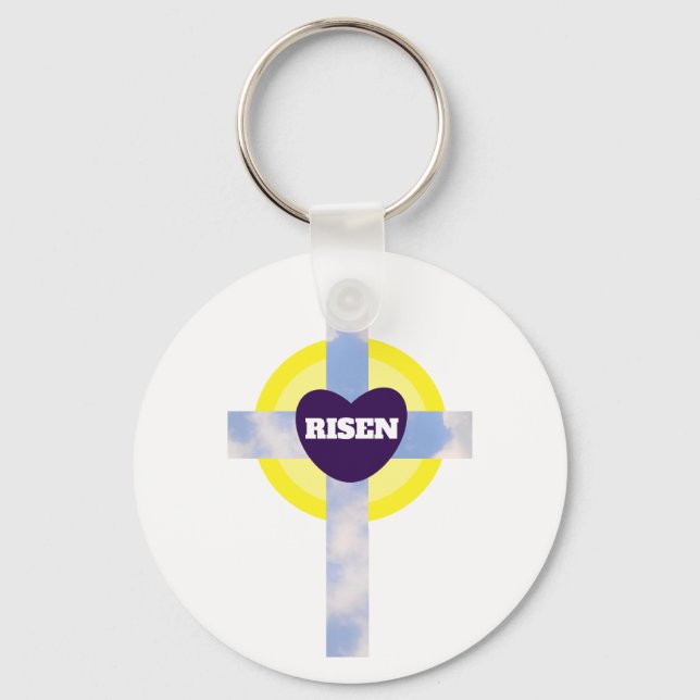 Chaveiro Risen Blue Sky Cross Christian Resurrection Day (Frente)