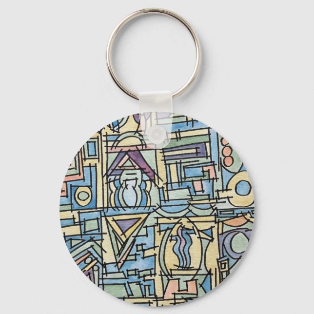 Chaveiro Ritmo Em Azul-Arte Abstrata Pintada à Mão (Frente)
