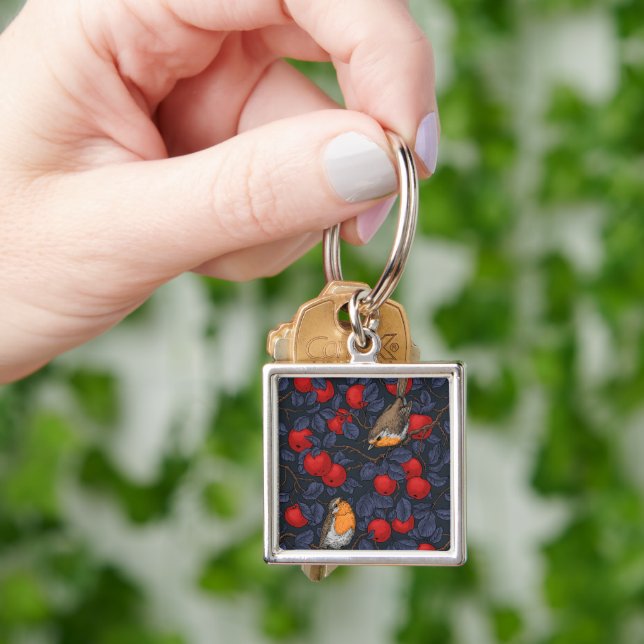 Chaveiro Robins in the apple tree/blue and red  (Mão)