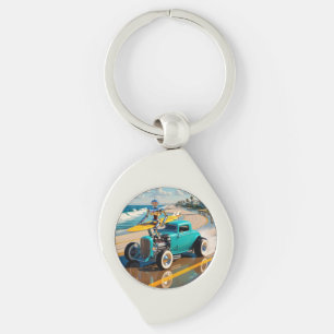 Chaveiro robô vintage com surfboard , na praia