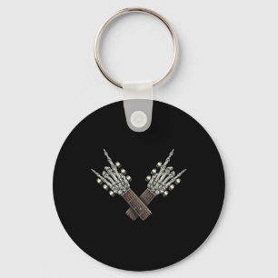 Chaveiro Rock On Guitar Neck Rock And Roll Halloween Skelet