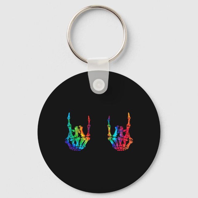 Chaveiro Rock On Rock Star Skeleton Mãos Rocker Halloween (Frente)