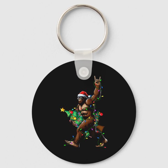 Chaveiro Rock On Santa Bigfoot Christmas Tree Xmas Lights S (Frente)