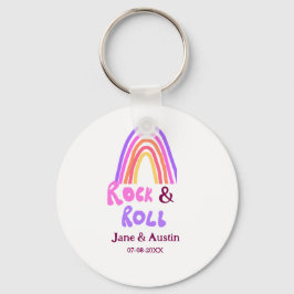 Chaveiro Rock & roll wedding add couple name retro rainbow 
