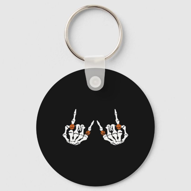 Chaveiro Rocker Hand Sinal Rock Skeleton Pumpkin Rings Crôn (Frente)
