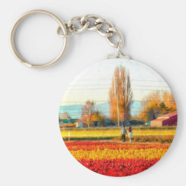 Chaveiro Rolando por meio de campos Dourados e vermelhos