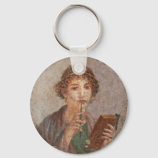 Chaveiro Roman Fresco Pompeii Sappho Girl Tablet & Stylus (Frente)