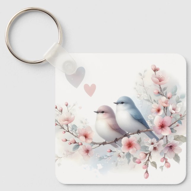 Chaveiro Romantic Love Birds Cherry Blossom Branch (Frente)