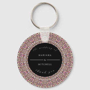 Chaveiro Romântica Geométrica Mandala Suave Rosa Preto