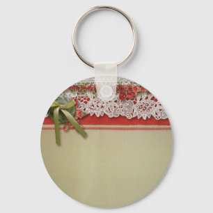 Chaveiro Rosa Antiga Renda Rustico Vermelho Burlap Vitorian
