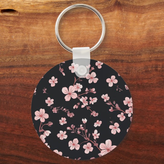 Chaveiro Rosa Bebê Macio Mini Padrão Sakura em Preto - Deli (Frente)
