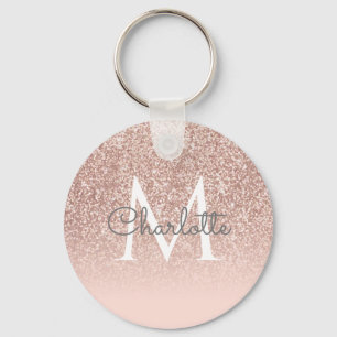 Chaveiro Rosa Bege Brilho Dourado Rosa Escrito Monograma