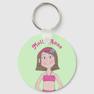 Chaveiro Rosa Bikini, pele clara, morena, olhos azuis, Bob