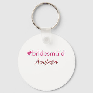 Chaveiro Rosa claro de hashtag Bridesmaid adiciona nome tri