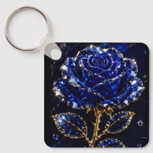 Chaveiro Rosa de Cristal Dourada Azul Real
