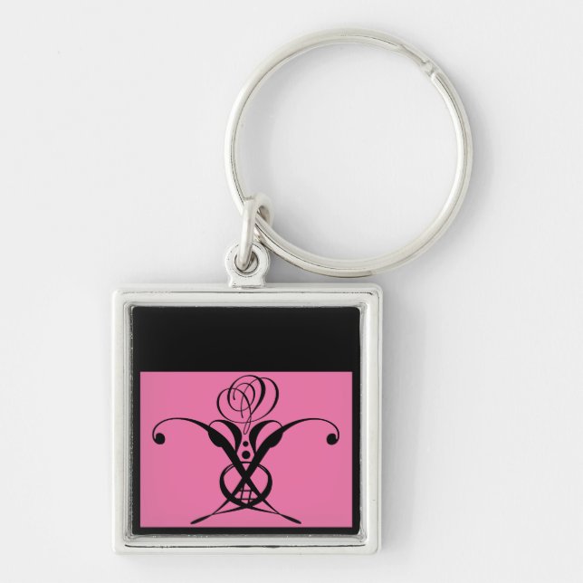 Chaveiro Rosa de Deco de Arte Preta Rosa (Frente)