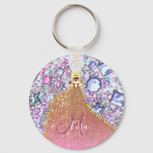 Chaveiro Rosa de Glitter Dourado Girassol Personalizado