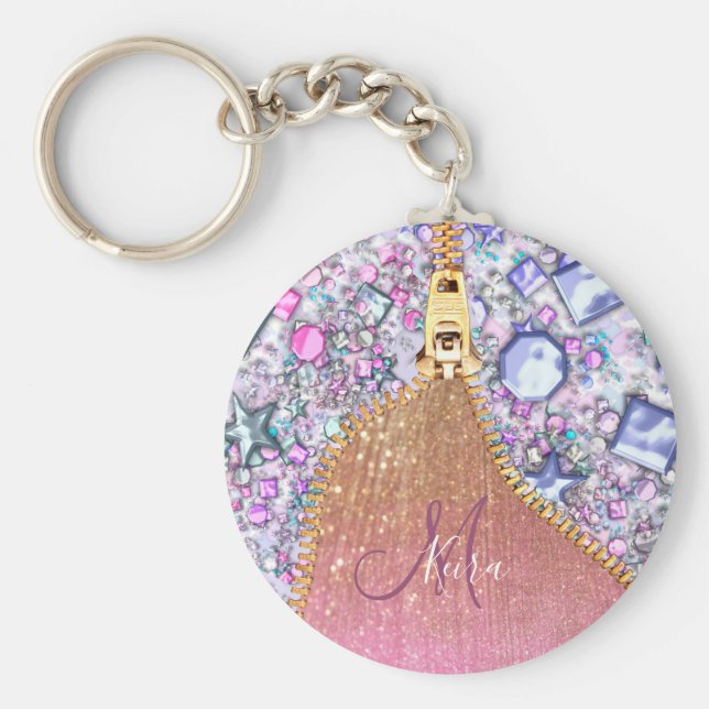 Chaveiro Rosa de Glitter Dourado Girassol Personalizado (Frente)