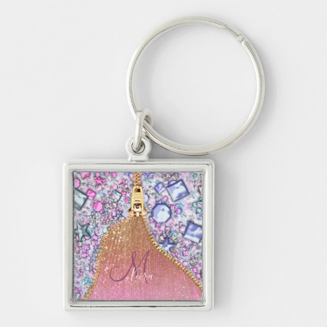 Chaveiro Rosa de Glitter Dourado Girassol Personalizado (Frente)