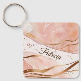 Chaveiro Rosa de Marble de Nome Personalizado Dourado