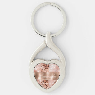 Chaveiro Rosa Dourada Glam Leopard Glitter