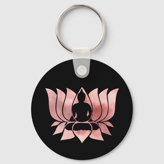 Chaveiro Rosa Dourada Textura de Watercolor - Zen de Medita (Frente)