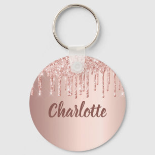 Chaveiro Rosa dourado glitter goteja monograma