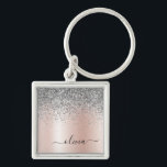 Chaveiro Rosa Dourado - Monograma brilhante cor-de-rosa<br><div class="desc">Rosa Dourado - Chaveiros com nomes de monograma de metal escovados com brilho pincelado e folha de folhas de folhas, cor-de-rosa pincelada e folha de folhas de folhas, (cadeia-chave). Isto faz o doce e perfeito aniversário de 16 anos, casamento, chá de panela, aniversário, chá de fraldas ou festa de solteira...</div>