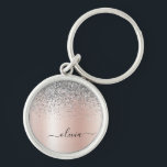 Chaveiro Rosa Dourado - Monograma brilhante cor-de-rosa<br><div class="desc">Rosa Dourado - Chaveiros com nomes de monograma de metal escovados com brilho pincelado e folha de folhas de folhas, cor-de-rosa pincelada e folha de folhas de folhas, (cadeia-chave). Isto faz o doce e perfeito aniversário de 16 anos, casamento, chá de panela, aniversário, chá de fraldas ou festa de solteira...</div>